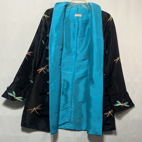 LA CERA ASIAN STYLE JACKET SATIN, DRAGON FLY EMBROIDERED BLACK, SIZE M - Picture 6 of 11